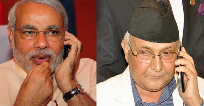 प्रधानमन्त्री ओली र मोदीबिच टेलिफोन वार्ता, आफु भारतको साथमा रहेको आश्वासन