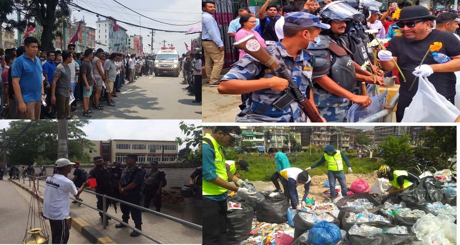 गुठीयारहरुको भव्य र सभ्य आन्दोलनः एम्वुलेन्सलाई बाटो र प्रहरीलाई खानेपानी देखि फोहोर उठाउनेसम्म !