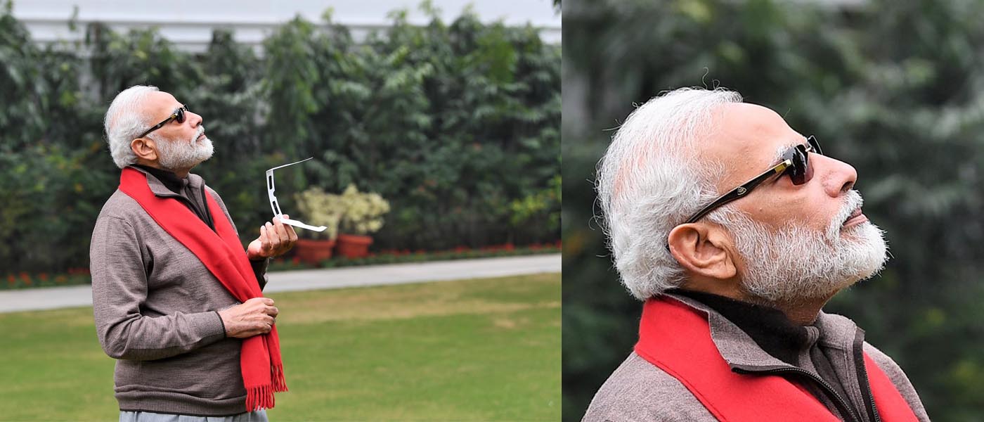 ग्रहण हेर्नकै लागि भारतीय प्रधानमन्त्री मोदीले लगाए साढे एक लाख भारुको चस्मा