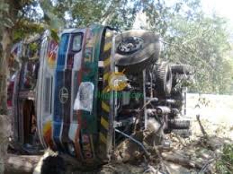 चामल बोकेको ट्रक पुलबाट खस्यो, चालक घाइते