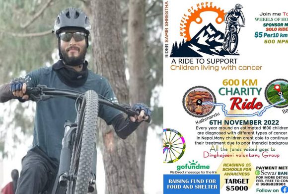 क्यान्सर पीडित बालबालिकाको उपचारका लागि ६०० किलोमिटर एक्लै साइकल यात्रा 