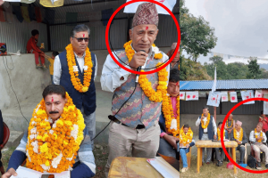 आचारसंहिता विपरित् धादिङमा विद्यालयका प्रधानाध्यापक नै एमालेको चुनावी प्रचारप्रसारमा
