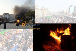 यातायात मजदुर आन्दोलनः  प्रहरीका दुई वटा भ्यानपछि आन्दोलनकारीले जलाए अस्थायी प्रहरी बिट