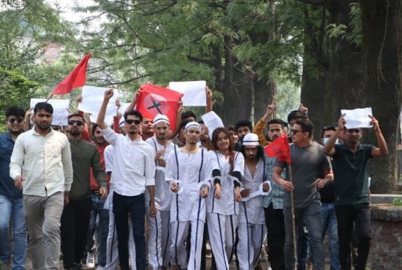 कैदीको भेषमा कागजको हतकडीसहित नेविसंघ सडकमा