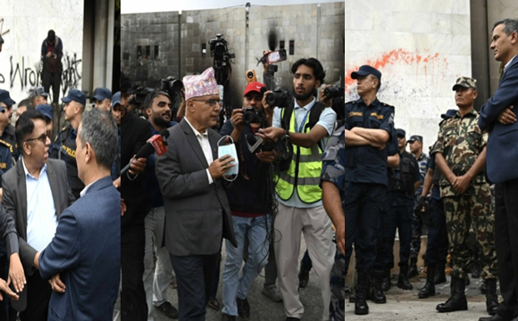 अन्तरिम सरकारका तीन मन्त्रीले गरे भग्न संसद भवनको अवलोकन