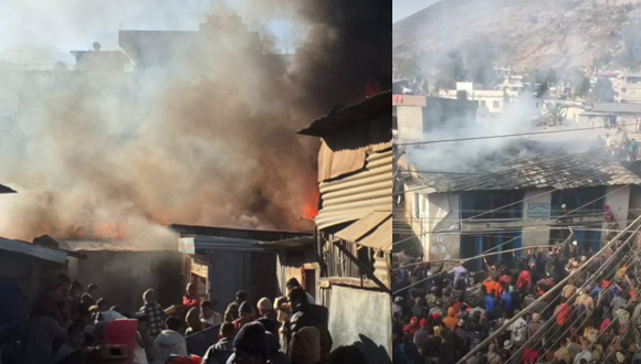 बझाङको सदरमुकाम चैनपुरमा भीषण आगलागी, दर्जनौँ घर जलेर नष्ट