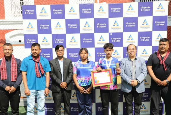दक्षिण एसियाली पदक विजेता निश्चललाई आरम्भ संस्कार विद्यालयद्वारा सम्मान