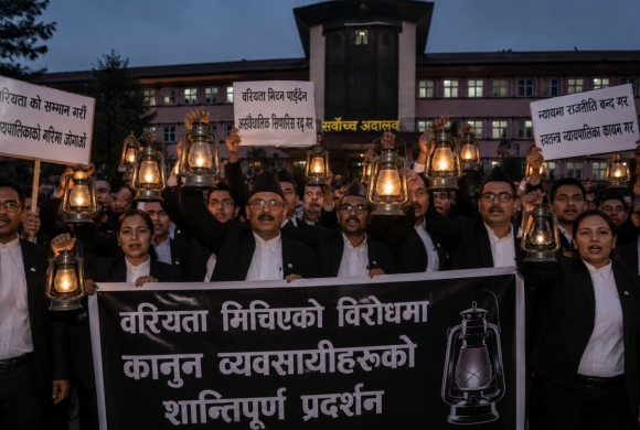 सर्वोच्च अदालतको घटनाक्रमविरुद्ध कानुन व्यवसायीहरूको लालटिन प्रदर्शन