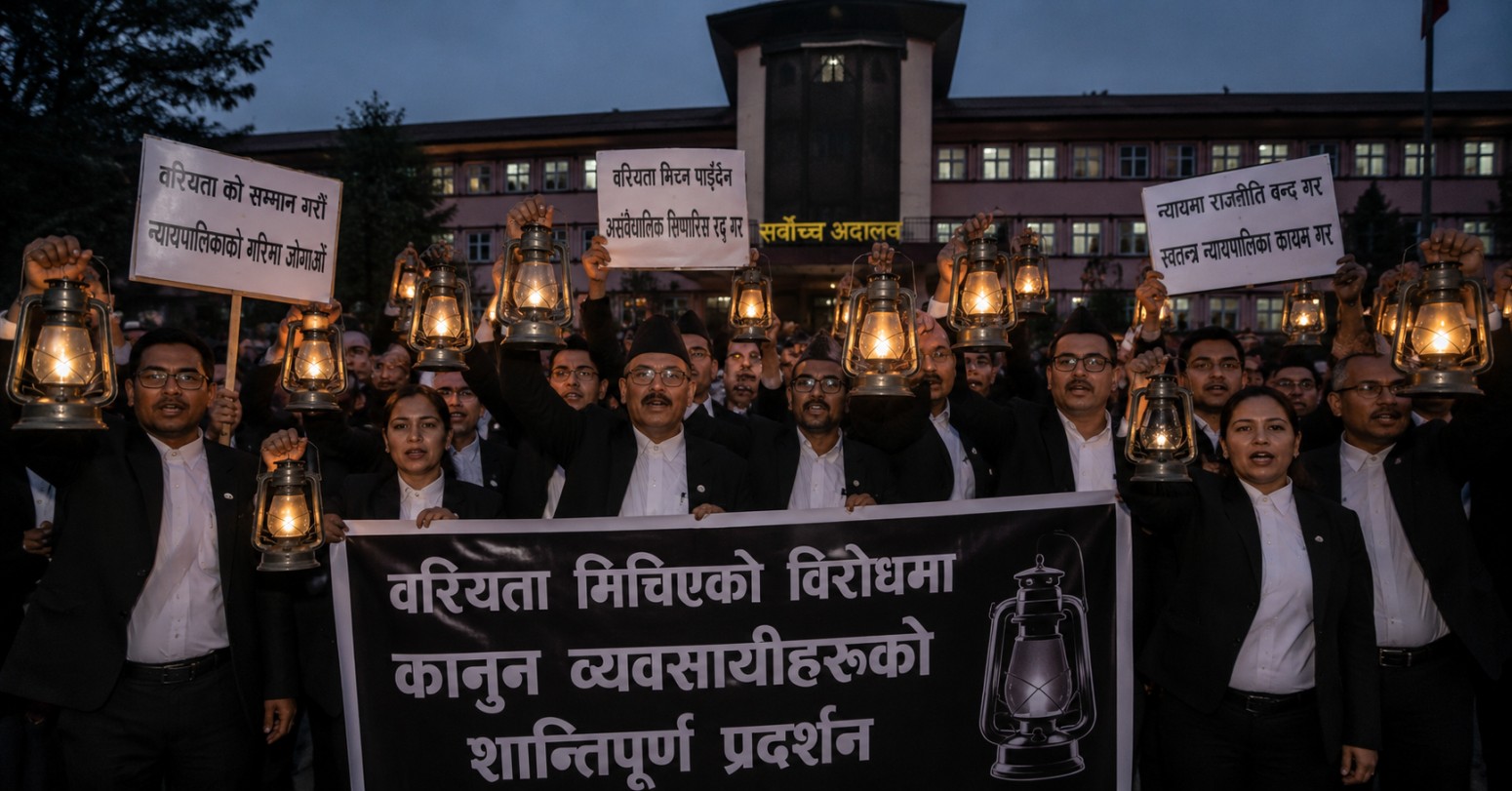 सर्वोच्च अदालतको घटनाक्रमविरुद्ध कानुन व्यवसायीहरूको लालटिन प्रदर्शन