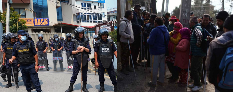 रवि लामिछानेलाई भेट्न नपाएपछि रास्वपा कार्यालयमा दृष्टिविहीनले गरे प्रदर्शन