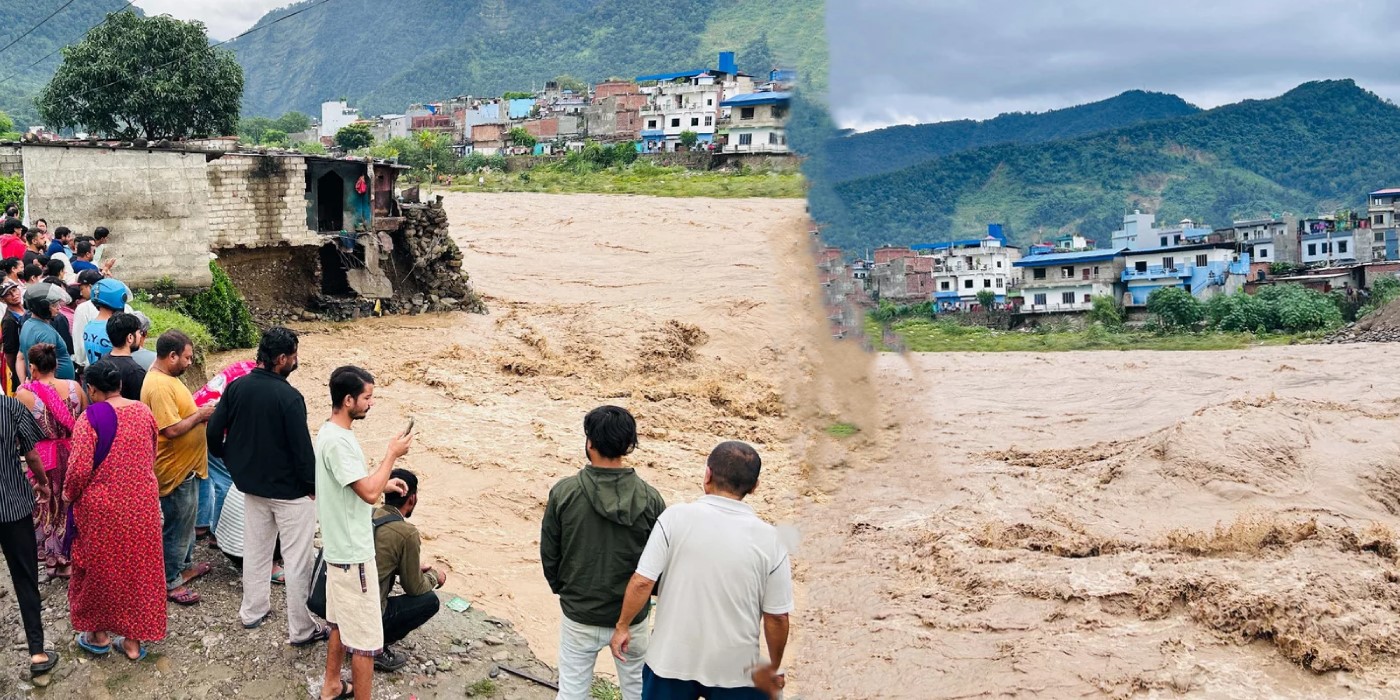 तिनाउको बाढीले बुटवलमा ६ घर बगायो, २०० परिवार जोखिममा