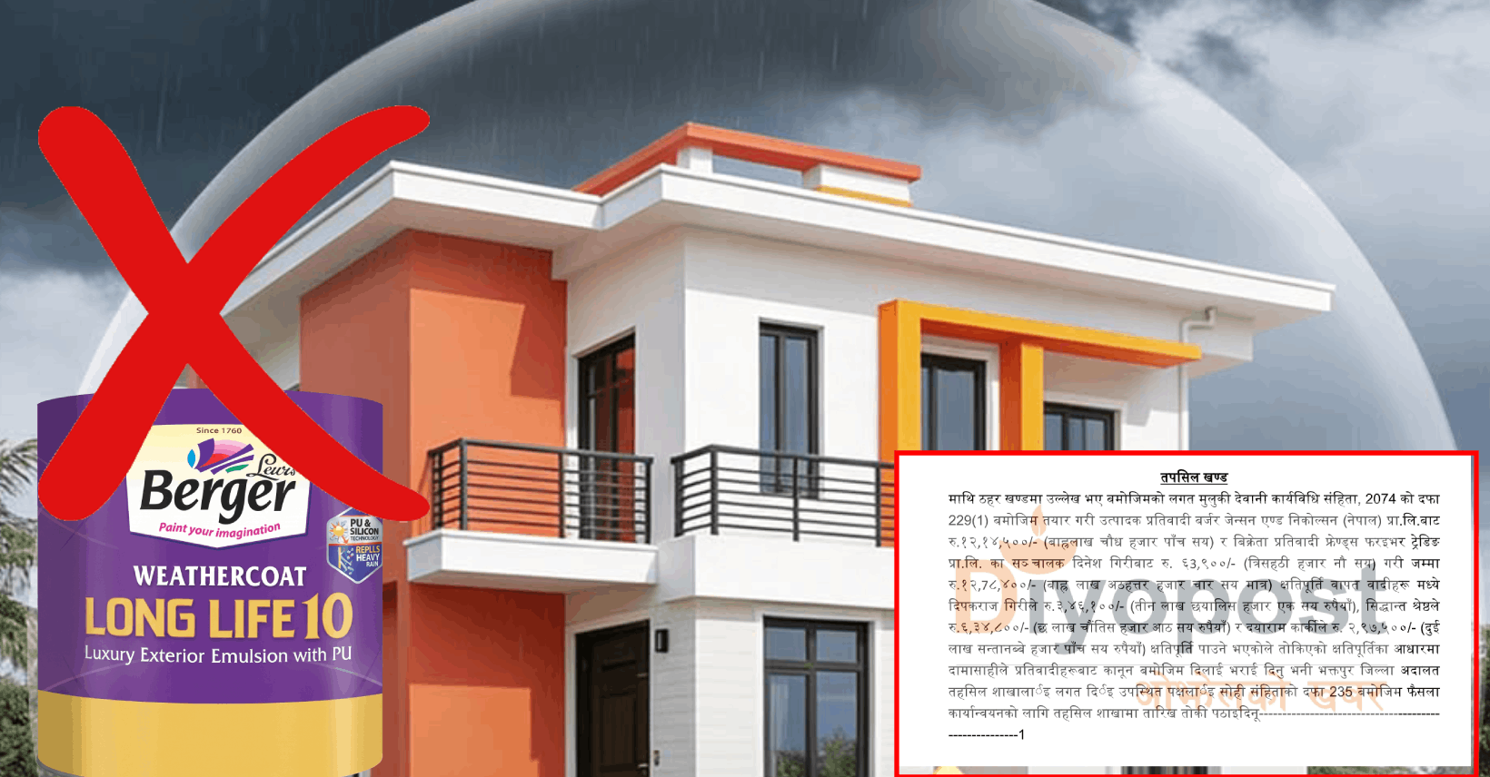 बर्जर पेन्टस् गुणस्तरहीन ठहर, उपभोक्तालाई १२ लाख ७८ हजार क्षतिपूर्ति तिर्नुपर्ने