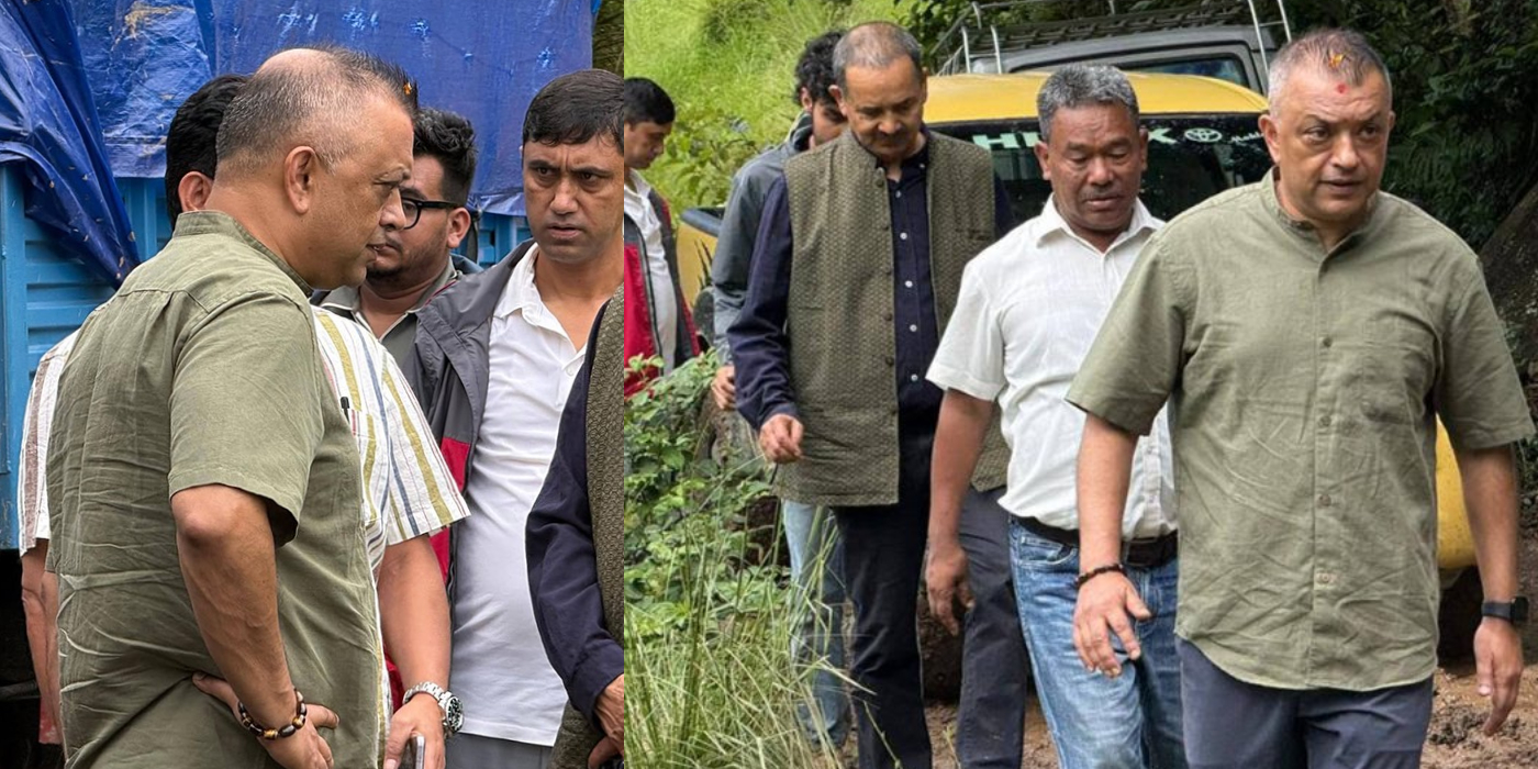 बाढी प्रभावित रसुवामा पुगे कांग्रेस सभापति थापा, क्षतिको स्थलगत निरीक्षण