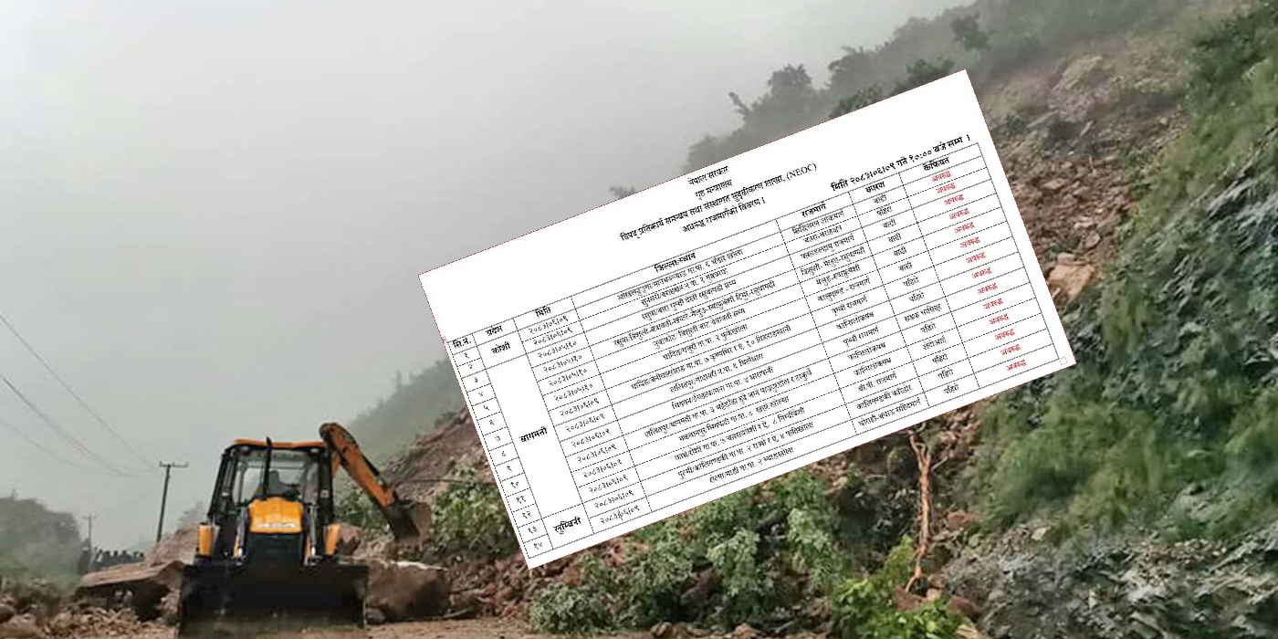 अविरल वर्षाका कारण देशभरका दर्जन बढी सडक अवरुद्ध, सबैभन्दा बढी बागमतीमा