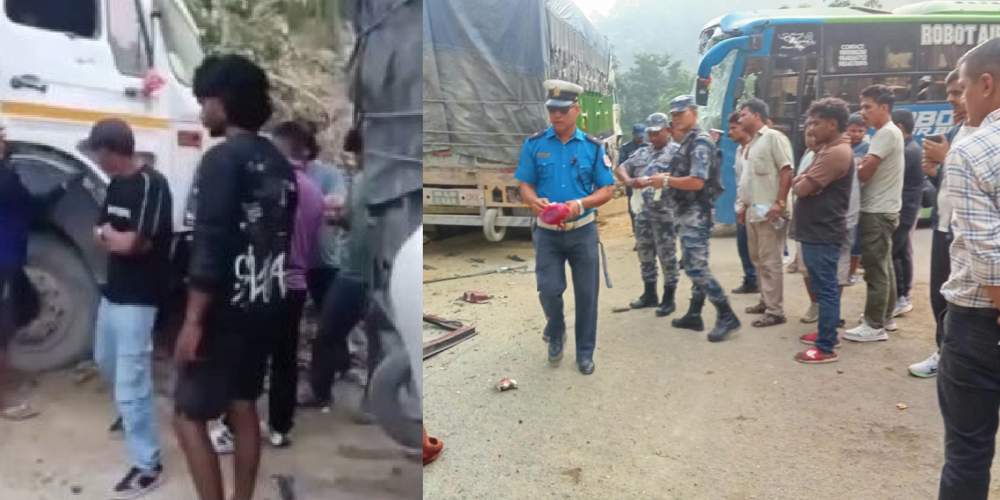 कपिलवस्तुमा बस र ट्रक ठोक्किँदा चालकको मृत्यु
