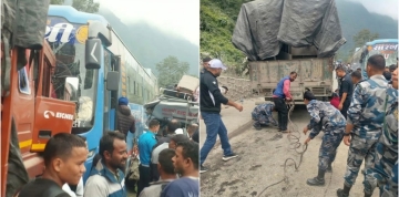 चितवनमा ट्रक, बस र माइक्रोबस ठोक्किँदा ११ जना घाइते