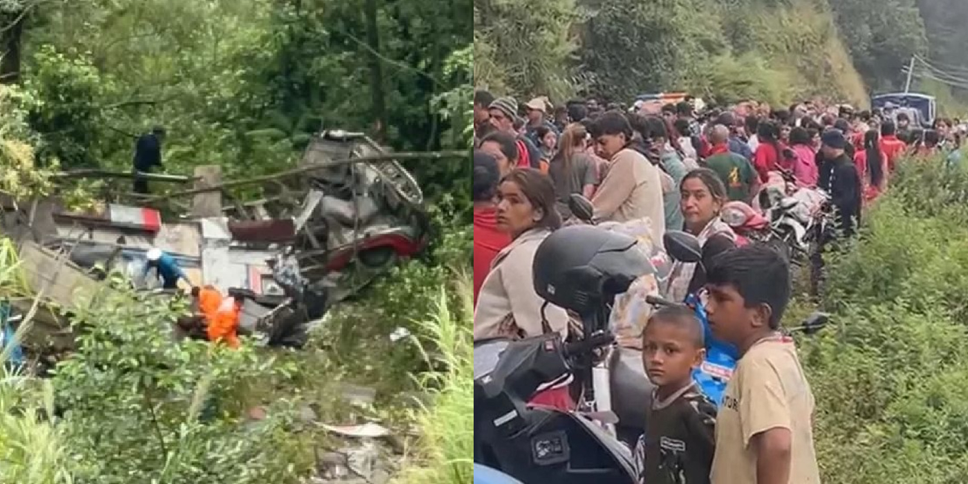 पोखरामा विद्यार्थी बोकेको स्कुल बस भिरबाट खस्यो, २२ जना सवार रहेको प्रारम्भिक जानकारी